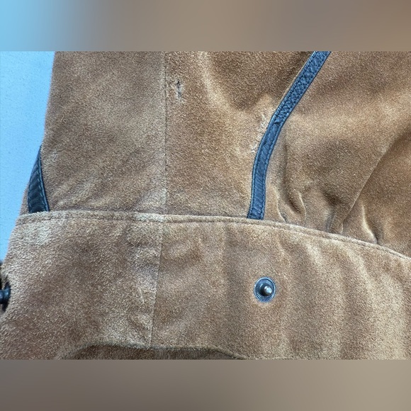 Vintage Comint Camel Suede Black Leather Trim Bomber Jacket Size Medium - Picture 13 of 16